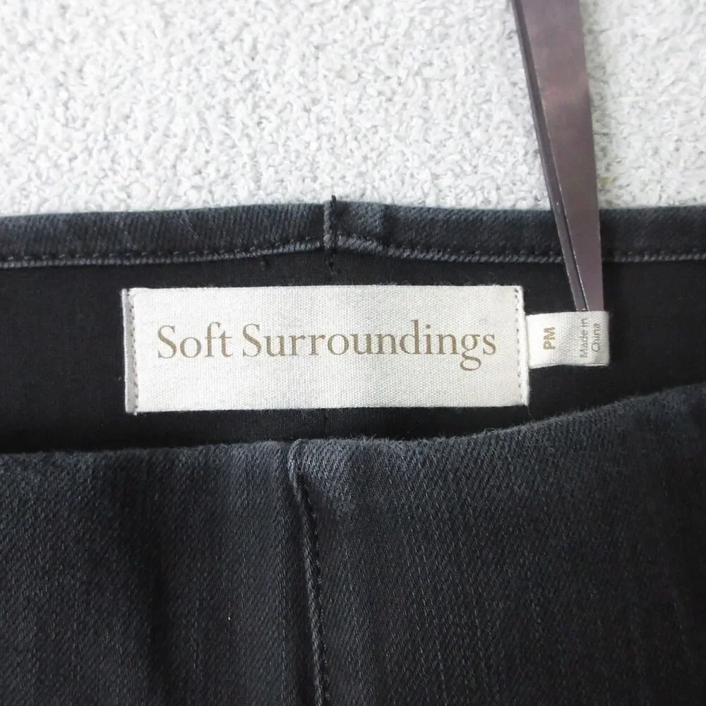 Soft Surroundings Pull On Pants Womens Petite M Black Stretch Slim Ankle 32x29.5